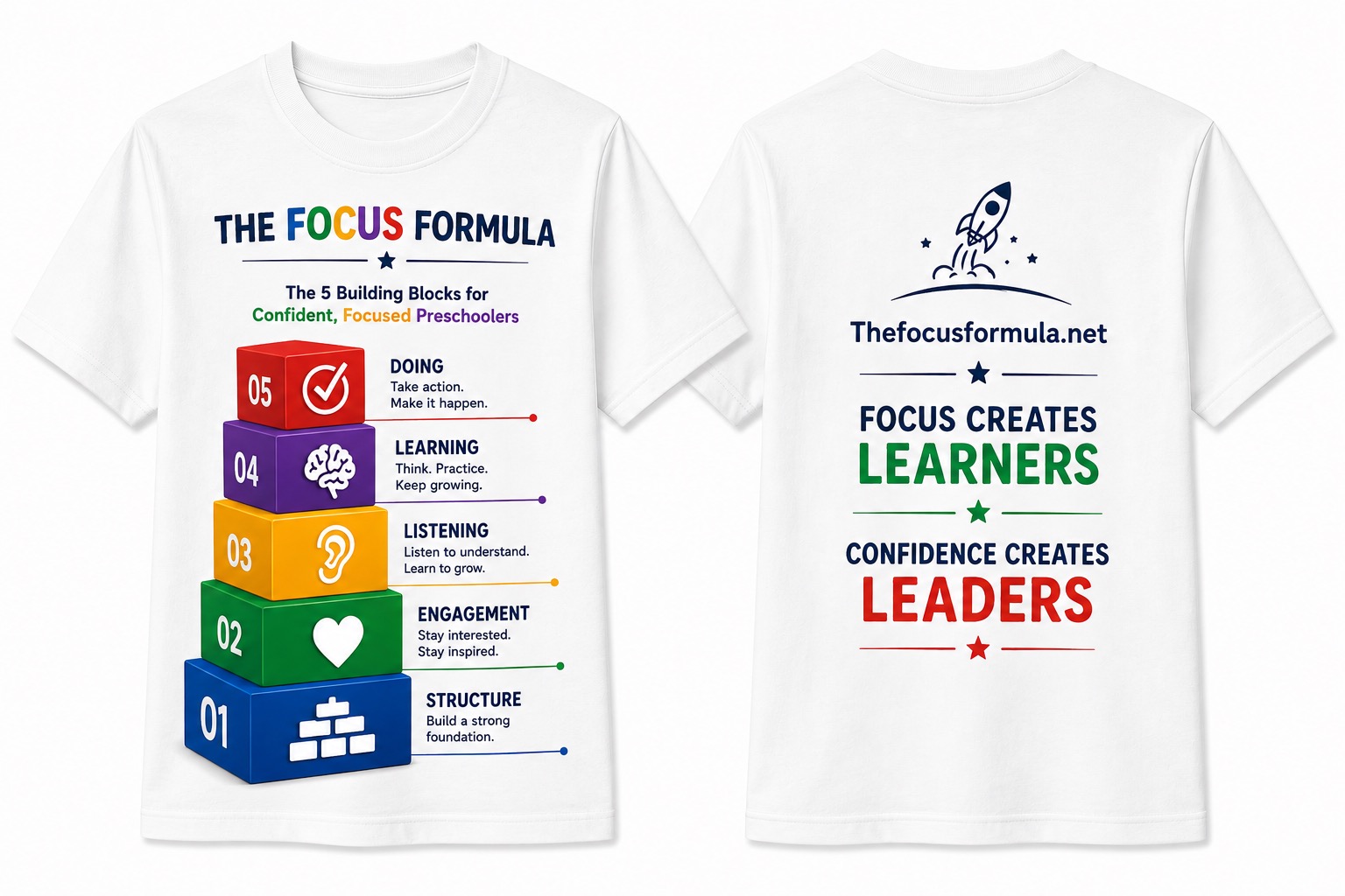 White Focus Formula T-shirt front and back design
